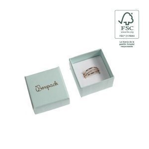 Caja de cartón fsc® para anillo o pendientes color aguamarina 51x51x33 mm F42-AQ