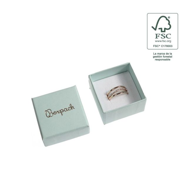 Caja de cartón fsc® para anillo o pendientes color aguamarina 51x51x33 mm F42-AQ