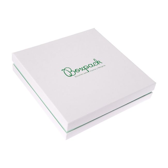 Caja de cartón blanca y aguamarina para collar o colgante de joyería, bisutería y joyas 168X168X38 Mm SA-18-AQ