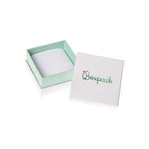 Caja de cartón blanca y aguamarina para pendientes o conjunto de joyería, bisutería y joyas 65x65x38 Mm.  SA-61-AQ