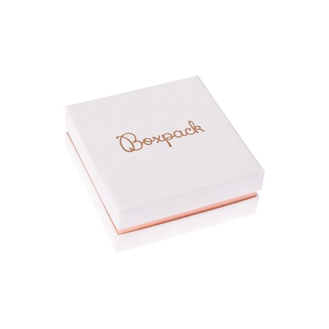 Caja de cartón blanca y rosa para colgante o conjunto de joyería, bisutería y joyas 87x87x38 Mm SA-81-RS