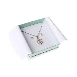 Caja de cartón blanca y aguamarina para colgante o conjunto de joyería, bisutería y joyas 87x87x38 Mm.  SA-61-AQ