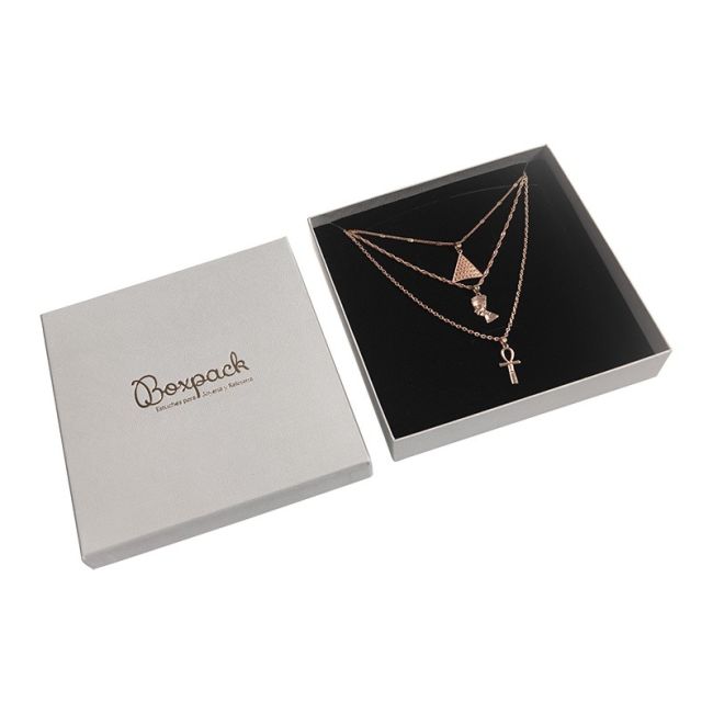 Caja de cartón para collar o conjunto de joyería y bisutería color gris ST-18