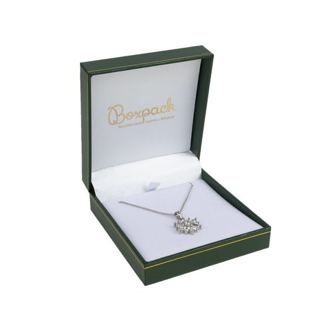 Estuche polipiel verde para colgante 87x91x30 mm. J-09-C-VE