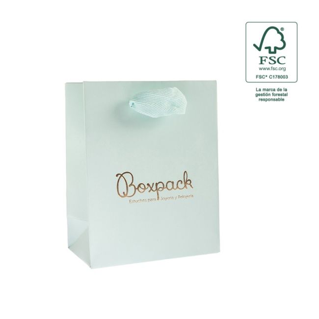 Bolsa de papel ecológica FSC aguamarina para joyería, bisutería y relojería FE-B-M-AQ