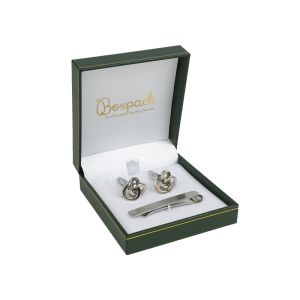 Estuche polipiel verde para gemelos y sujeta corbata 87x91x30 mm.  J-09-GS-VE
