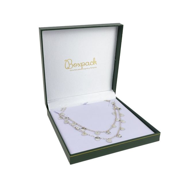 Estuche polipiel verde para collar 162x162x37 mm. J-02-C-VE