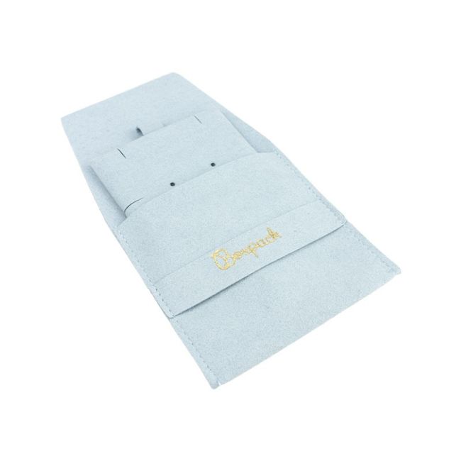 Bolsa más taco de microfibra azul cielo para pendientes con cierre de solapa y cinturón para joyería y bisutería.