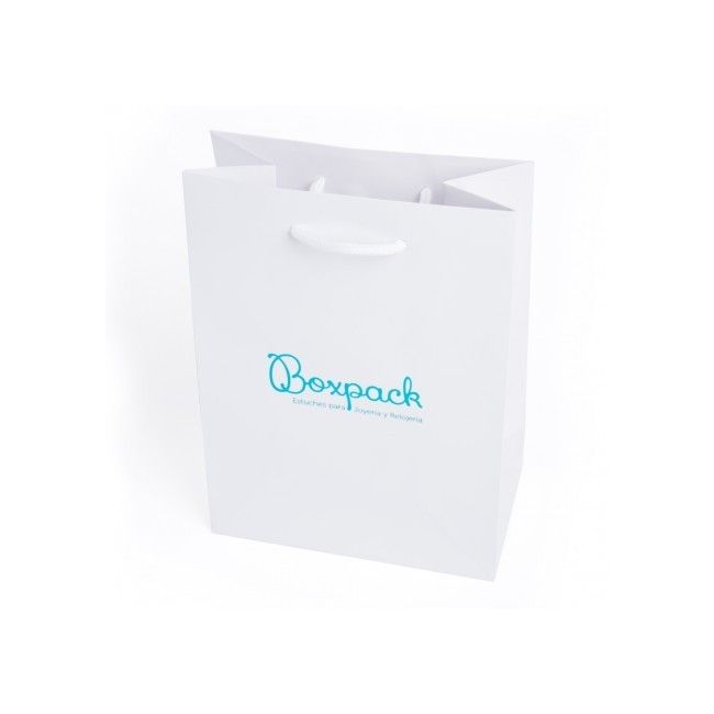 Bolsa de papel mate blanca asa blanca para joyería bisutería y relojería 180x250x100 mm B-L-B-B