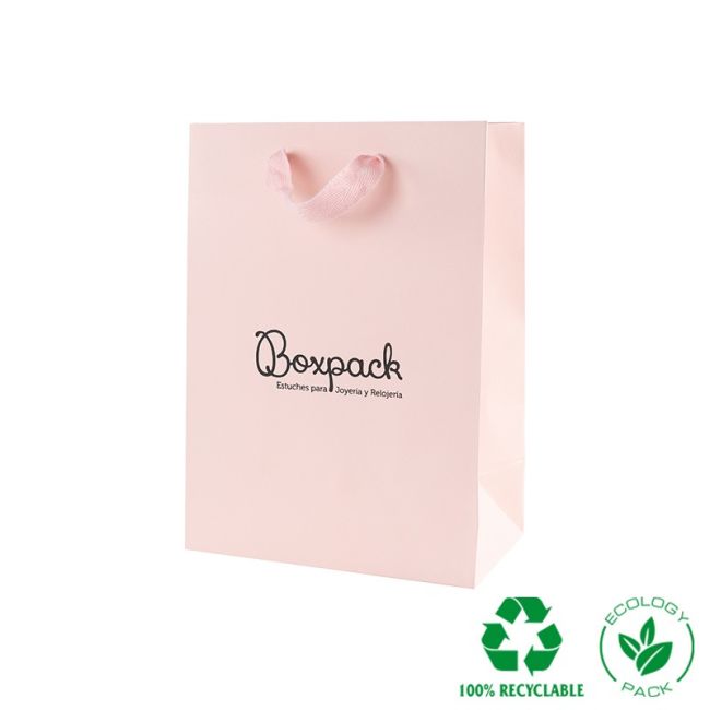 Bolsa de papel eco mate color rosa cuarzo para joyería, bisutería y relojería 180x250x100 mm E-B-L-RC