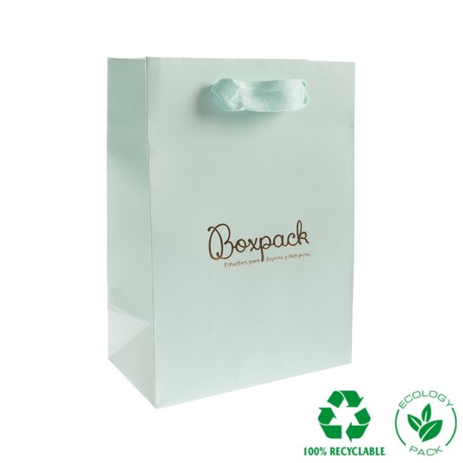Bolsa de papel eco mate color aguamarina para joyería, bisutería y relojería 180x250x100 mm E-B-L-AQ