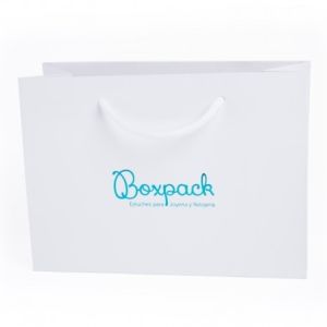 Bolsa de papel mate blanca asa blanca para joyería bisutería y relojería 250x180x100 mm B-LA-B-B