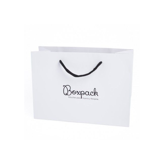 Bolsa de papel mate blanca asa negra para joyería bisutería y relojería 250x180x100 mm B-LA-B-N