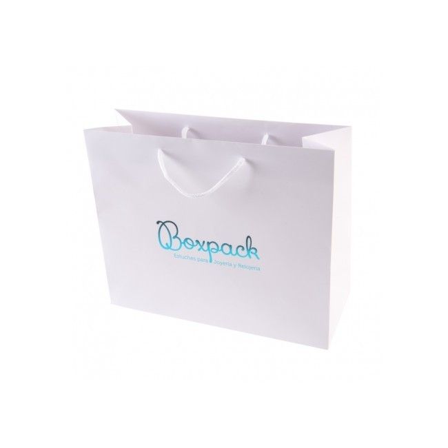 Bolsa de papel mate blanca asa blanca para joyería bisutería y relojería 340x280x130 mm B-XL-B-B