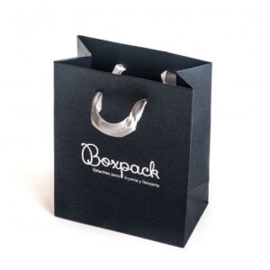Bolsa de papel con asa de cinta gris para joyería, bisutería y relojería 120x150x65 mm BQ-M-G