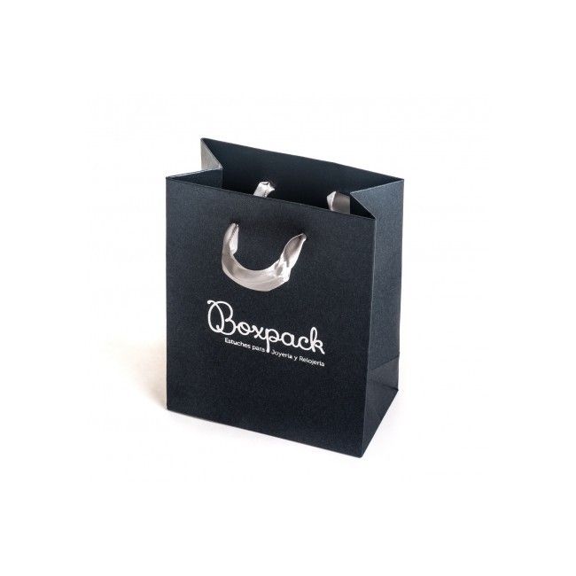 Bolsa de papel con asa de cinta gris para joyería, bisutería y relojería 120x150x65 mm BQ-M-G