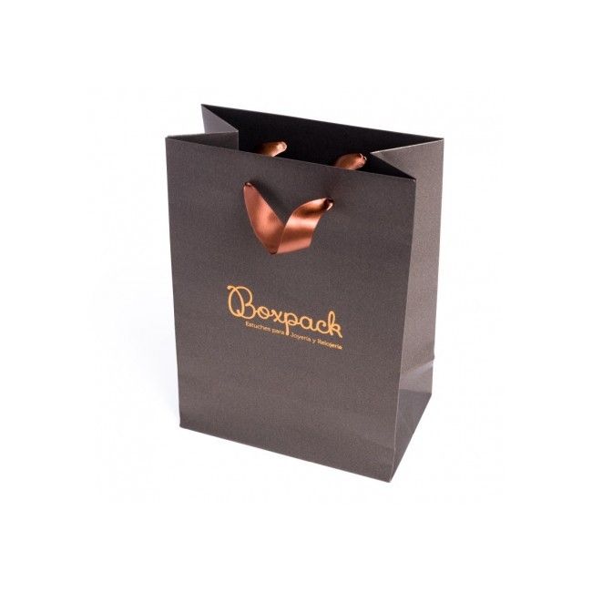 Bolsa de papel con asa de cinta marrón para joyería, bisutería y relojería 180x250x100 mm BQ-L-M