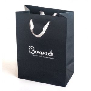 Bolsa de papel con asa de cinta gris para joyería, bisutería y relojería 180x250x100 mm BQ-L-G