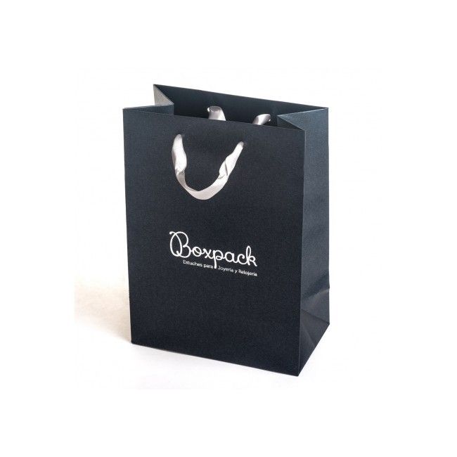 Bolsa de papel con asa de cinta gris para joyería, bisutería y relojería 180x250x100 mm BQ-L-G