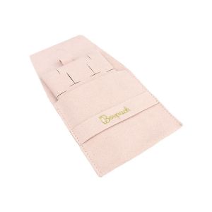 Bolsa más taco de microfibra rosa empolvado para pendientes con cierre de solapa y cinturón para joyería y bisutería.