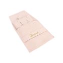 Bolsa más taco de microfibra rosa empolvado para pendientes con cierre de solapa y cinturón para joyería y bisutería.