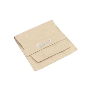 Bolsa más taco de microfibra arena para pendientes con cierre de solapa y cinturón para joyería y bisutería.