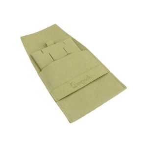 Bolsa más taco de microfibra caqui para pendientes con cierre de solapa y cinturón para joyería y bisutería.