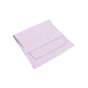 Bolsa más taco de microfibra lila para pendientes con cierre de solapa y cinturón para joyería y bisutería.