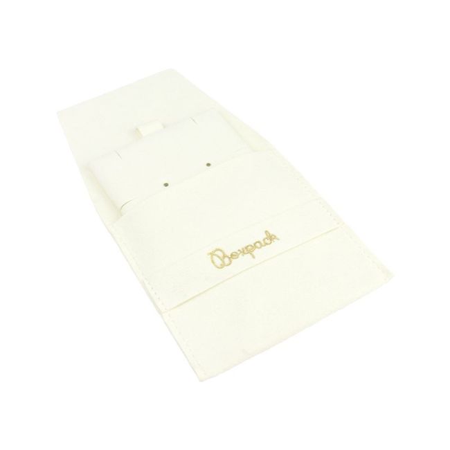 Bolsa más taco de microfibra marfil para pendientes con cierre de solapa y cinturón para joyería y bisutería.