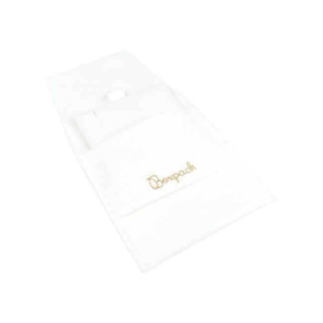 Bolsa más taco de microfibra blanco para pendientes con cierre de solapa y cinturón para joyería y bisutería.