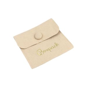Bolsa más taco de microfibra arena para pendientes con cierre de solapa y botón para joyería y bisutería.
