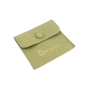 Bolsa más taco de microfibra caqui para pendientes con cierre de solapa y botón para joyería y bisutería.