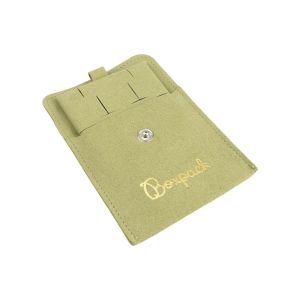 Bolsa más taco de microfibra caqui para pendientes con cierre de solapa y botón para joyería y bisutería.
