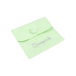 Bolsa más taco de microfibra menta para pendientes con cierre de solapa y botón para joyería y bisutería.
