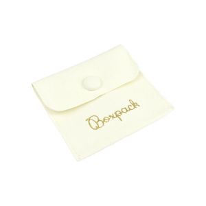 Bolsa más taco de microfibra marfil para pendientes con cierre de solapa y botón para joyería y bisutería.