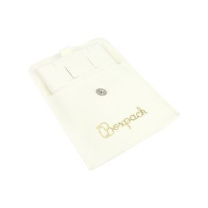 Bolsa más taco de microfibra marfil para pendientes con cierre de solapa y botón para joyería y bisutería.