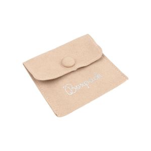 Bolsa más taco de microfibra nude para pendientes con cierre de solapa y botón para joyería y bisutería.