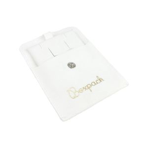 Bolsa más taco de microfibra blanco para pendientes con cierre de solapa y botón para joyería y bisutería.