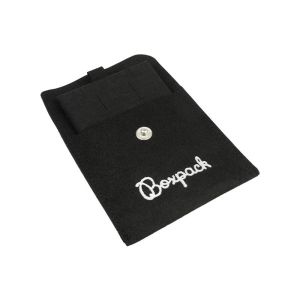 Bolsa más taco de microfibra negro para pendientes con cierre de solapa y botón para joyería y bisutería.