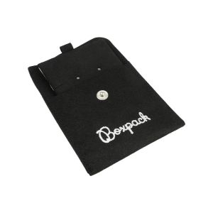 Bolsa más taco de microfibra negro para pendientes con cierre de solapa y botón para joyería y bisutería.