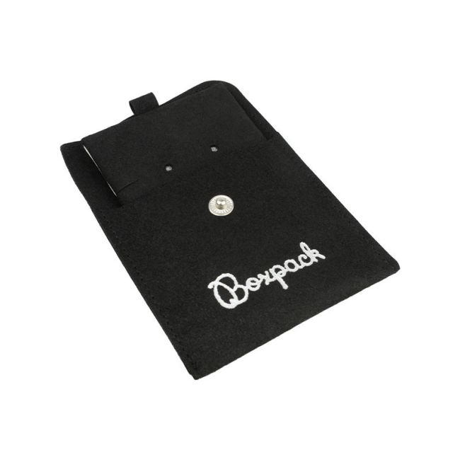 Bolsa más taco de microfibra negro para pendientes con cierre de solapa y botón para joyería y bisutería.