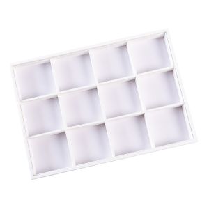 Bandeja expositora blanca de polipiel para joyería, bisutería y joyas BJ-12H-B