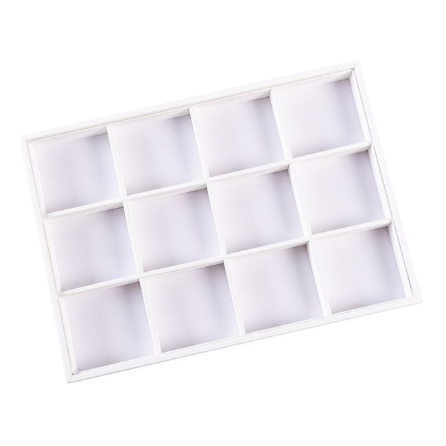 Bandeja expositora blanca de polipiel para joyería, bisutería y joyas BJ-12H-B