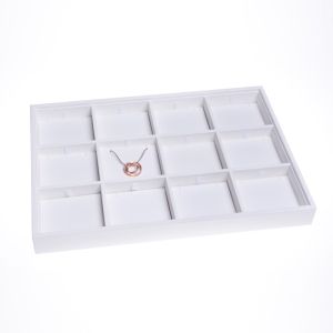 Bandeja expositora blanca de polipiel para joyería, bisutería y joyas BJ-12C-B