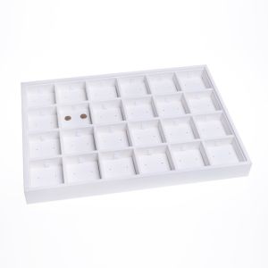 Bandeja expositora blanca de polipiel para joyería, bisutería y joyas BJ-24P-B