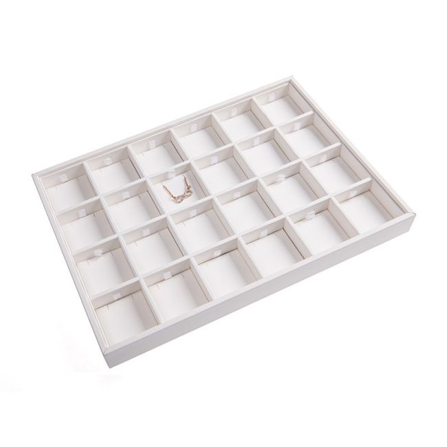 Bandeja expositora blanca de polipiel para joyería, bisutería y joyas BJ-24C-B
