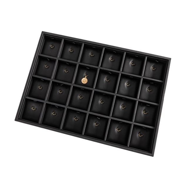 Bandeja expositora negra de polipiel para joyería, bisutería y joyas BJ-24CG-N