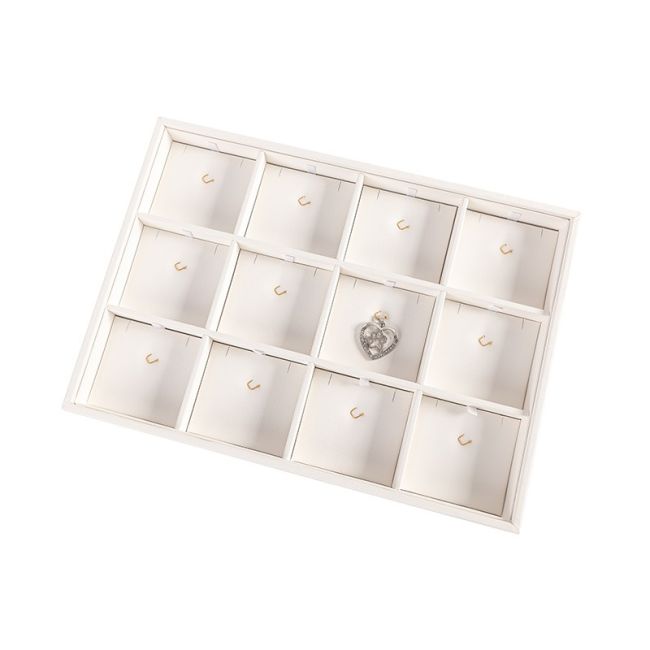 Bandeja expositora blanca de polipiel para joyería, bisutería y joyas BJ-12CG-B