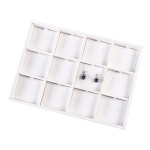 Bandeja expositora blanca de polipiel para joyería, bisutería y joyas BJ-12P-B