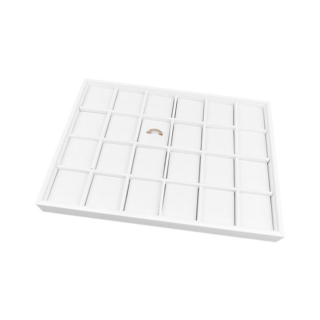 Bandeja expositora blanca de polipiel para joyería, bisutería y joyas BJ-24S-B